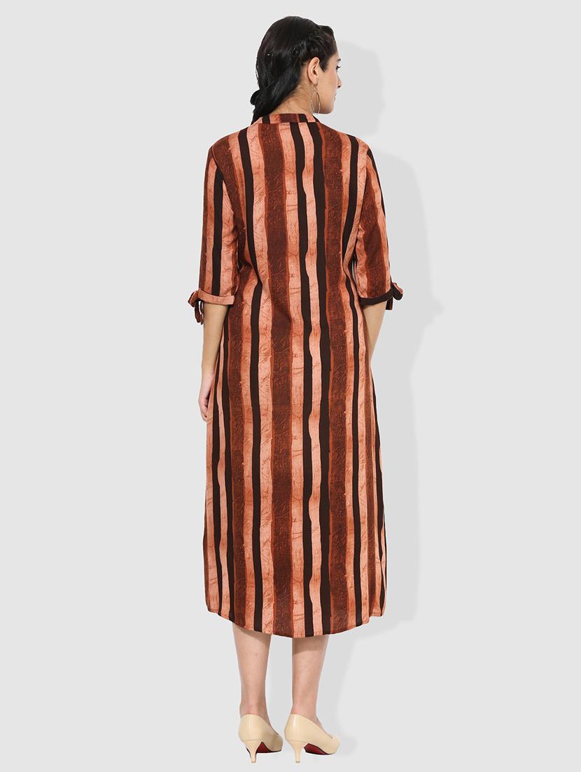 brown rayon fusion kurta - 15101227 - Zoom Image - 3
