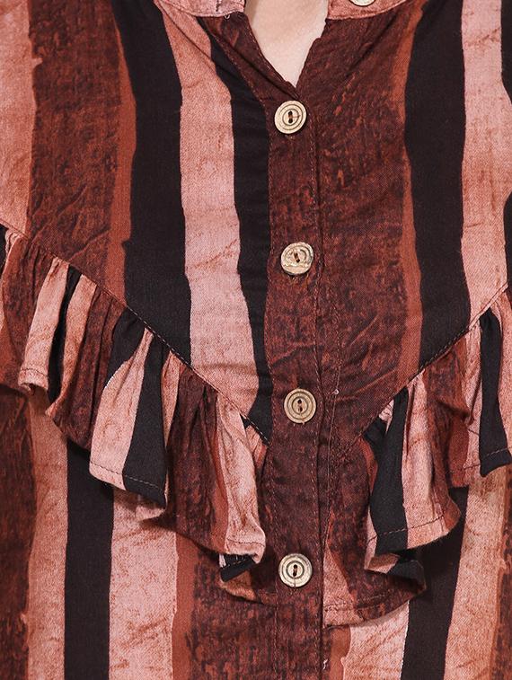 brown rayon fusion kurta - 15101227 - Zoom Image - 4