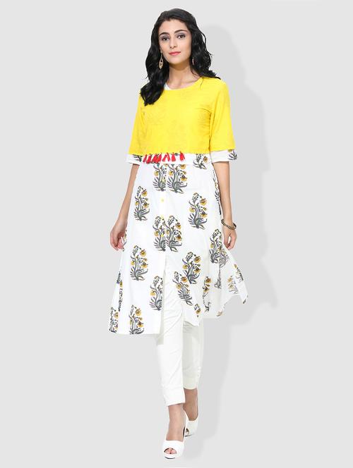 yellow cotton aline kurta - 15101230 - Standard Image - 1