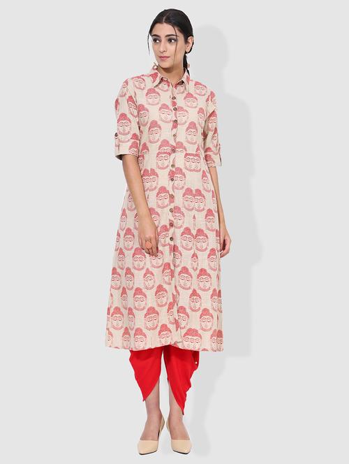 red cotton a-line kurta - 15101234 - Standard Image - 1