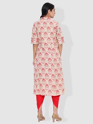 red cotton a-line kurta - 15101234 - Standard Image - 3