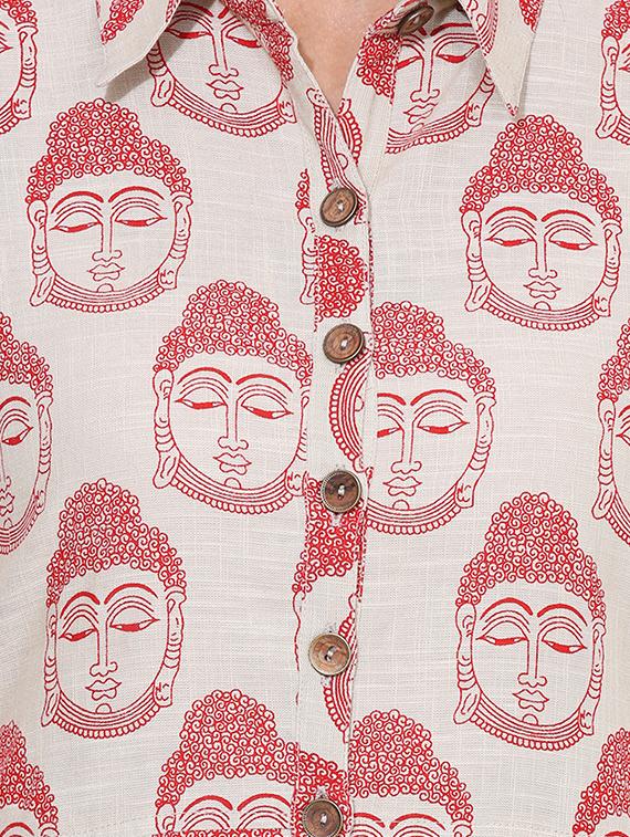 red cotton a-line kurta - 15101234 - Zoom Image - 4