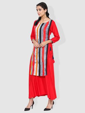 stripes layered kurta with tassels - 15101240 - Standard Image - 2