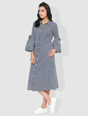 blue cotton fusion check kurta - 15101260 - Standard Image - 2