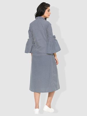 blue cotton fusion check kurta - 15101260 - Standard Image - 3