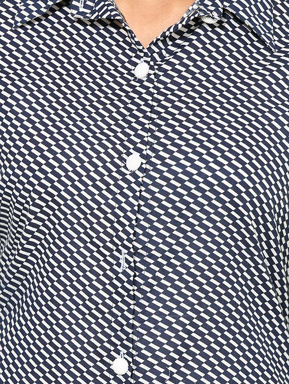 blue cotton fusion check kurta - 15101260 - Zoom Image - 5