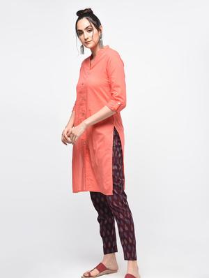 peach cotton solid kurta - 15101336 - Standard Image - 2