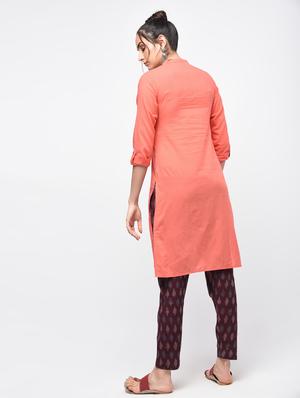 peach cotton solid kurta - 15101336 - Standard Image - 3