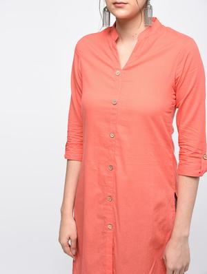 peach cotton solid kurta - 15101336 - Standard Image - 4