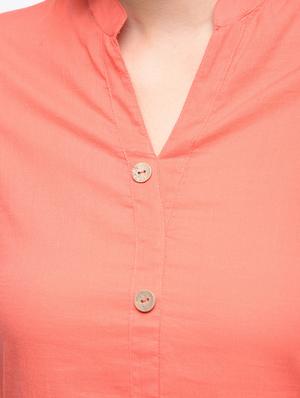 peach cotton solid kurta - 15101336 - Standard Image - 5