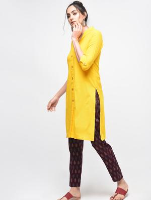 yellow cotton solid kurta - 15101346 - Standard Image - 2