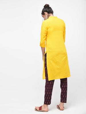 yellow cotton solid kurta - 15101346 - Standard Image - 3