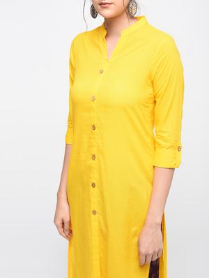 yellow cotton solid kurta - 15101346 - Standard Image - 4