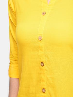 yellow cotton solid kurta - 15101346 - Standard Image - 5