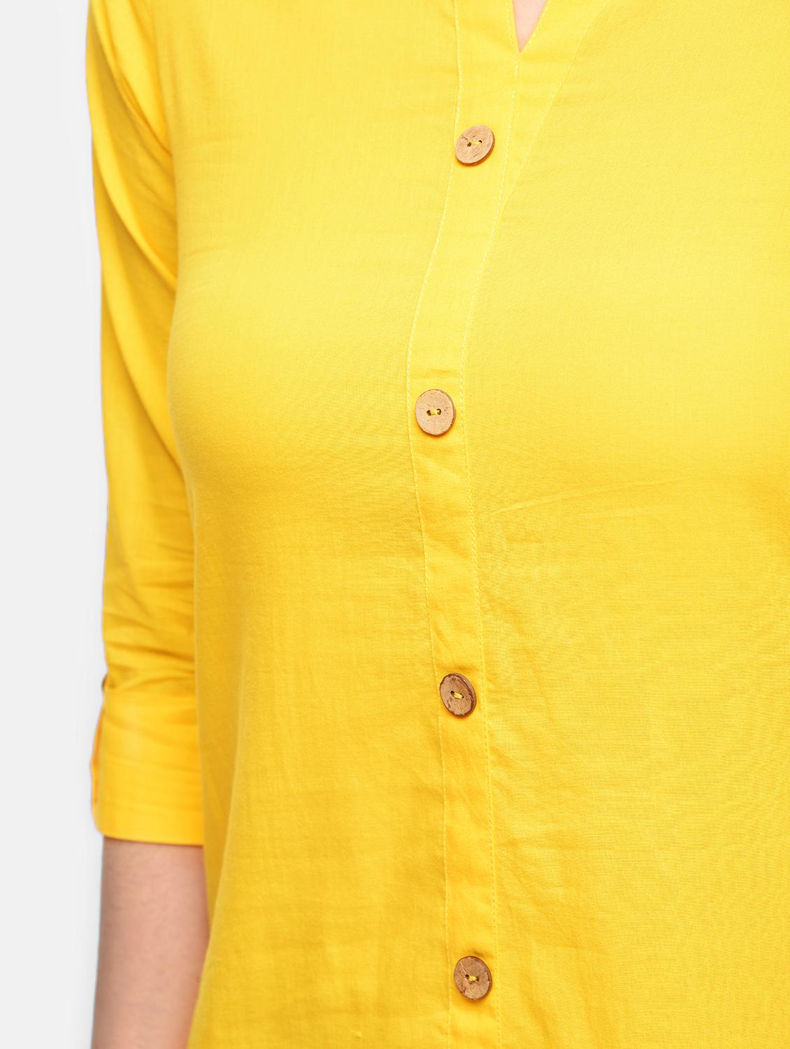 yellow cotton solid kurta - 15101346 - Zoom Image - 5