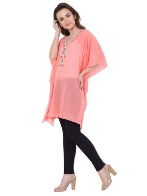 pink solid georgette kaftan - 15101375 - Standard Image - 2