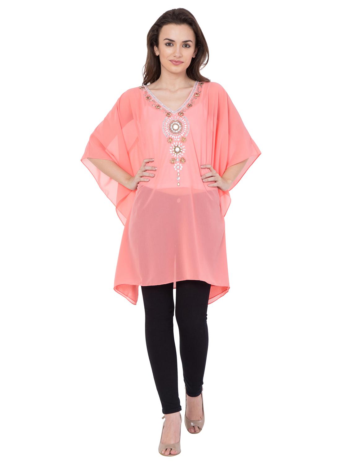 pink solid georgette kaftan - 15101375 - Zoom Image - 1