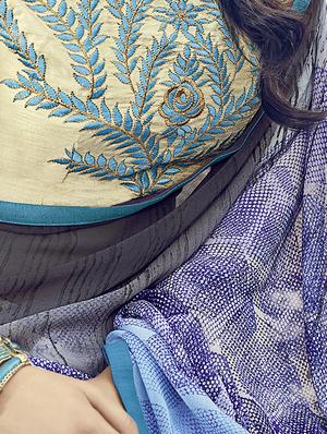 grey georgette printed saree with blouse - 15102678 - Standard Image - 2