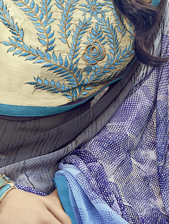 grey georgette printed saree with blouse - 15102678 - Zoom Image - 2