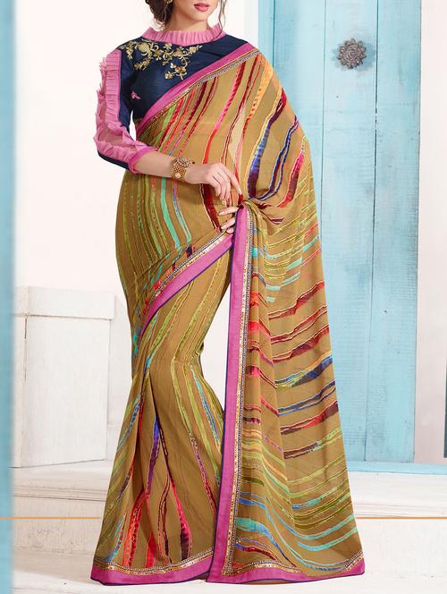 beige georgette tie & dye saree with blouse - 15102686 - Standard Image - 1