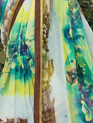 white cotton printed saree with blouse - 15102728 - Standard Image - 2