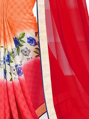 red georgette half and half saree with blouse - 15102776 - Standard Image - 2