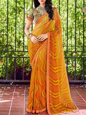 yellow georgette printed saree with blouse - 15102795 - Standard Image - 1