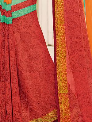 orange georgette printed saree with blouse - 15102797 - Standard Image - 2