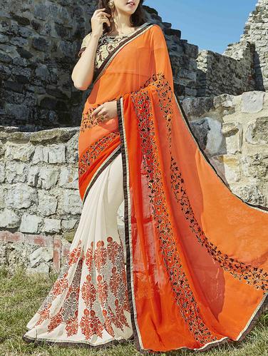 orange georgette half and half saree with blouse - 15102805 - Very Small Image - 1