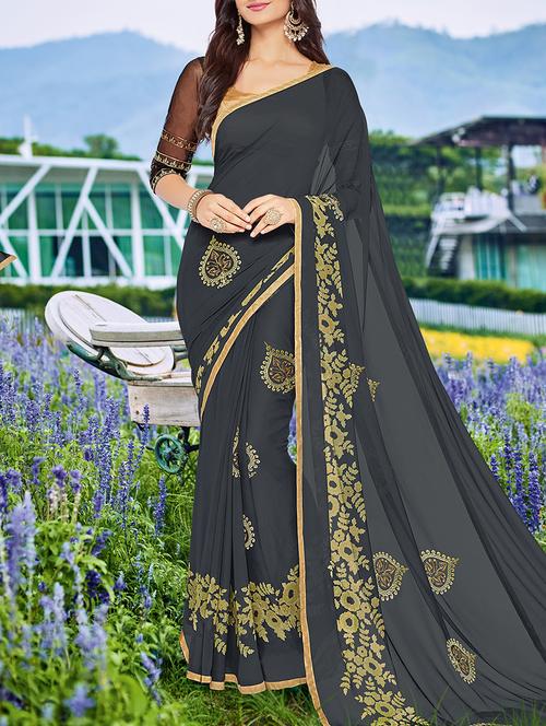 floral embroidered saree with blouse - 15102824 - Standard Image - 1