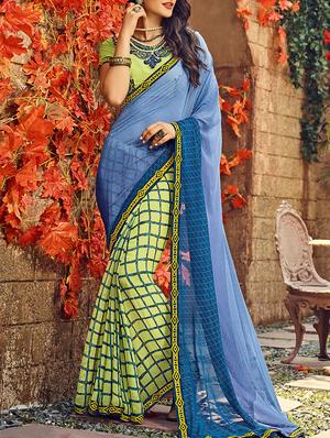 blue georgette half and half saree with blouse - 15102838 - Standard Image - 1