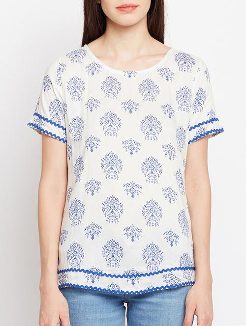 lace detail block print top - 15104178 - Standard Image - 1