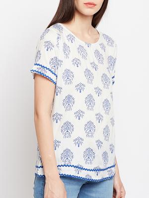 lace detail block print top - 15104178 - Standard Image - 2