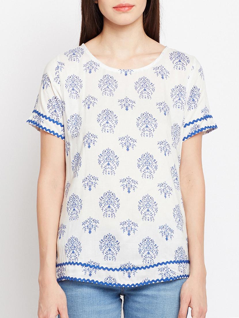 lace detail block print top - 15104178 - Zoom Image - 1