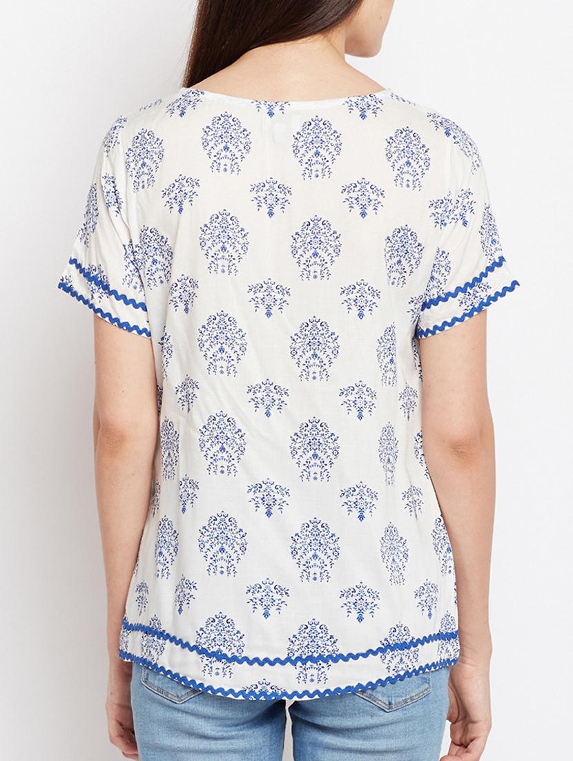 lace detail block print top - 15104178 - Zoom Image - 3