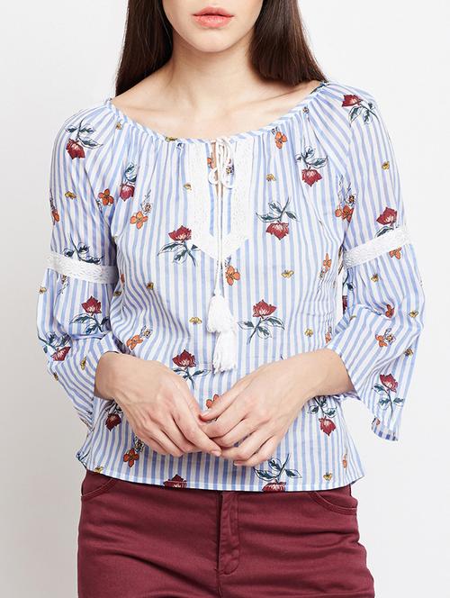blue cotton floral peasant top - 15104179 - Standard Image - 1