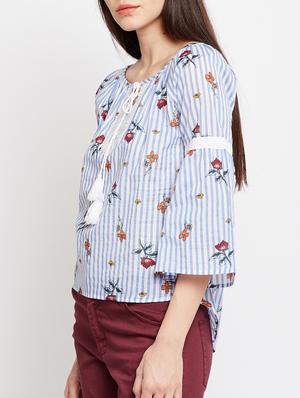 blue cotton floral peasant top - 15104179 - Standard Image - 2