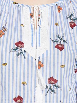 blue cotton floral peasant top - 15104179 - Standard Image - 4