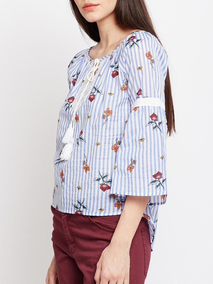 blue cotton floral peasant top - 15104179 - Zoom Image - 2