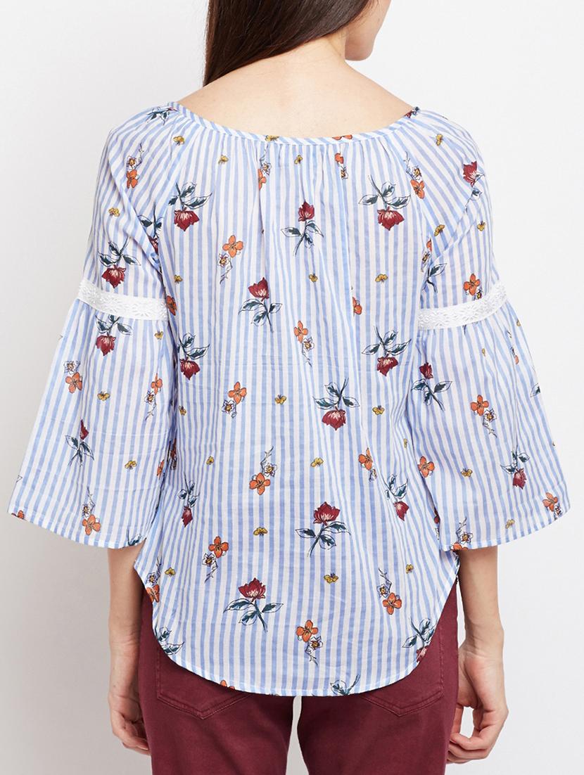 blue cotton floral peasant top - 15104179 - Zoom Image - 3