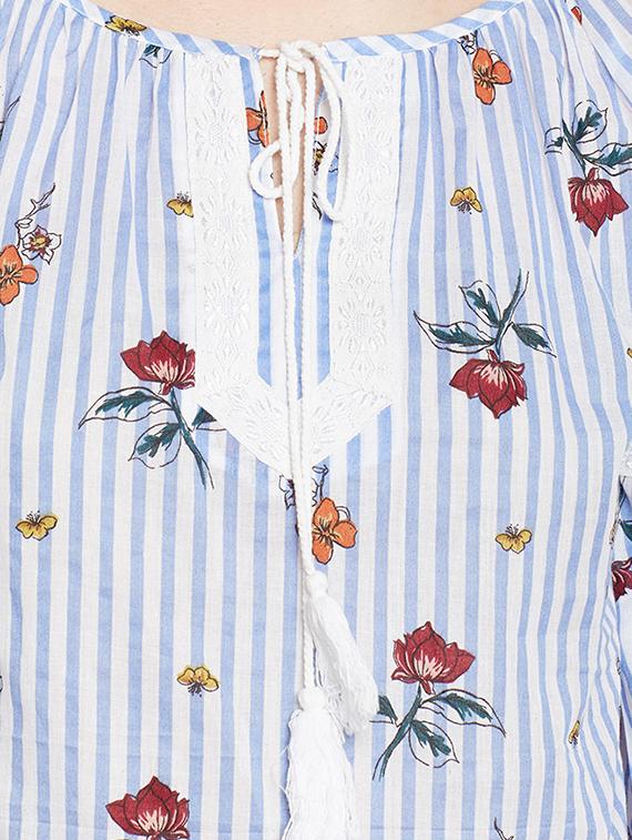 blue cotton floral peasant top - 15104179 - Zoom Image - 4