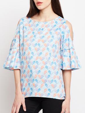 cold shoulder flared sleeved top - 15104183 - Standard Image - 2