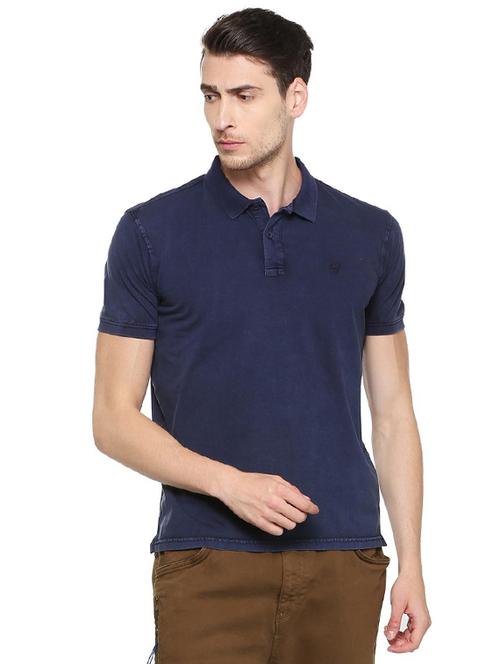 navy blue cotton blend polo t-shirt - 15105952 - Standard Image - 1