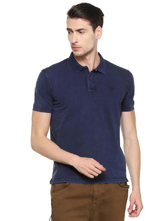 navy blue cotton blend polo t-shirt - 15105952 - Zoom Image - 1