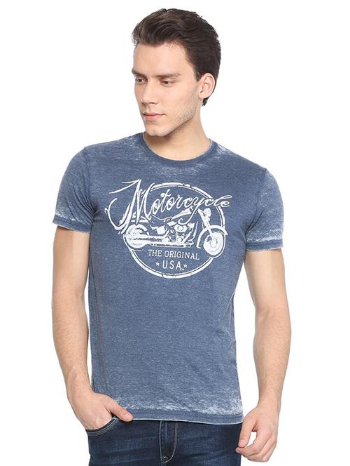 blue cotton blend chest print t-shirt - 15105971 - Standard Image - 1