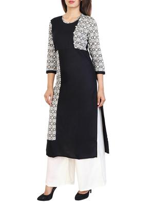 black cotton straight kurta - 15106247 - Standard Image - 1