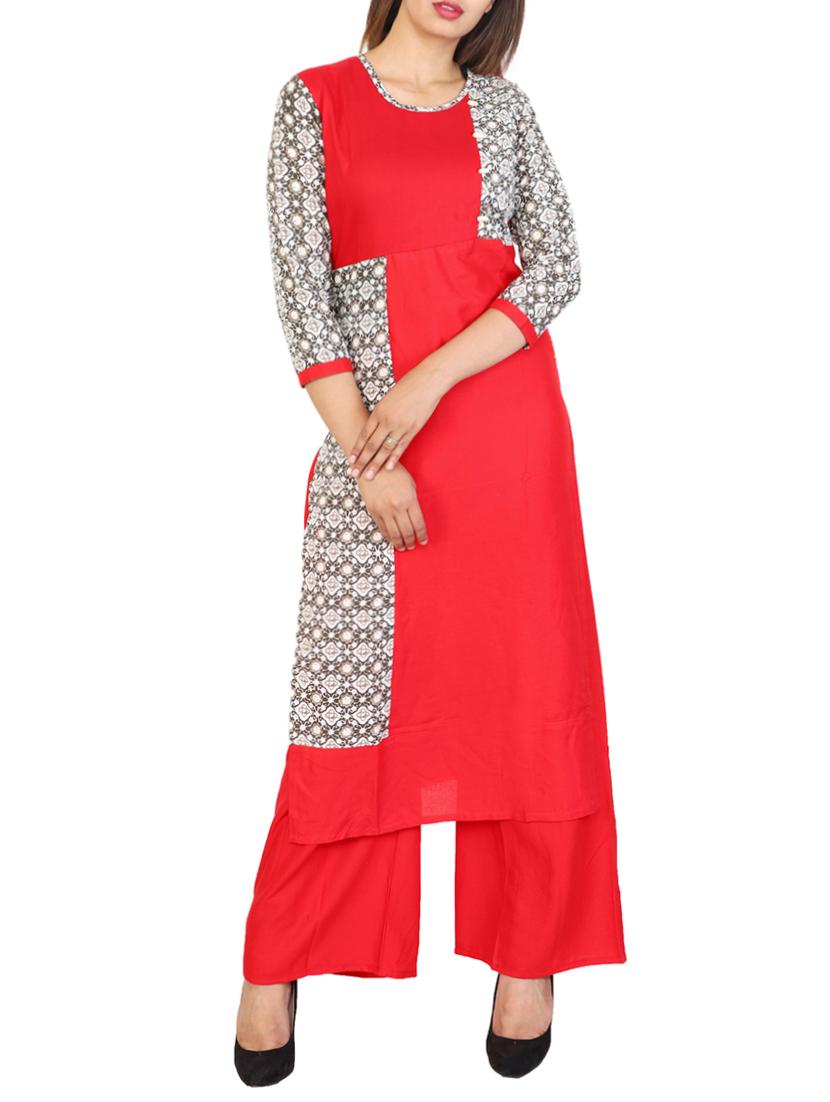 Red cotton straight kurta - 15106249 - Zoom Image - 1