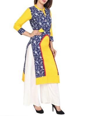yellow cotton straight kurta - 15106250 - Standard Image - 1