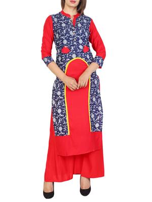 red cotton straight kurta - 15106251 - Standard Image - 1