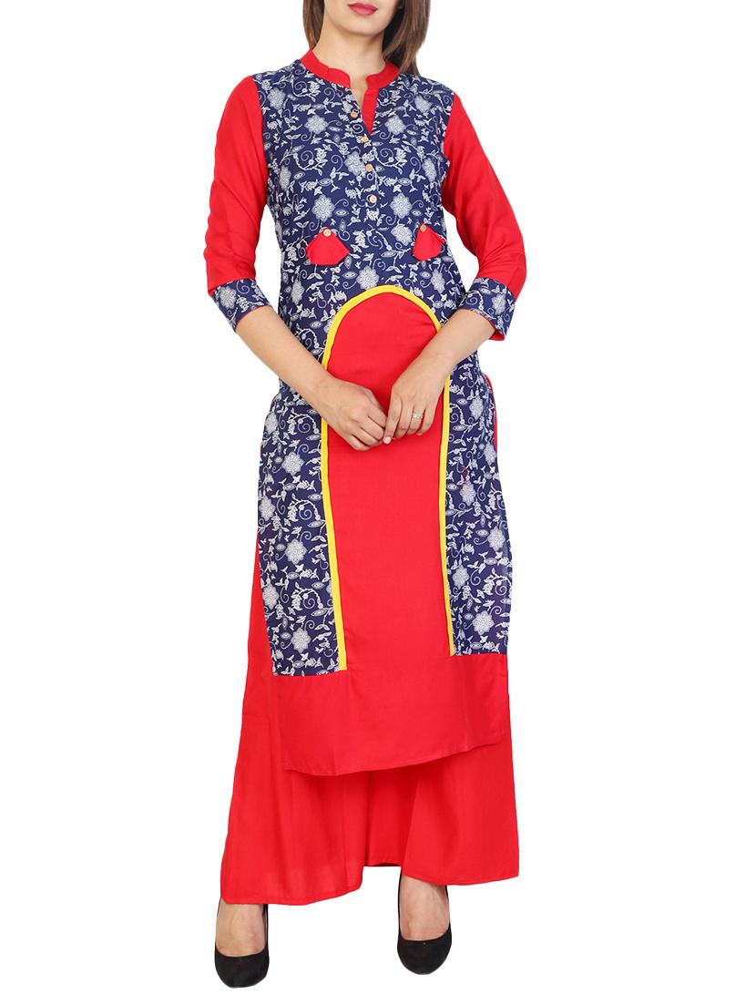 red cotton straight kurta - 15106251 - Zoom Image - 1